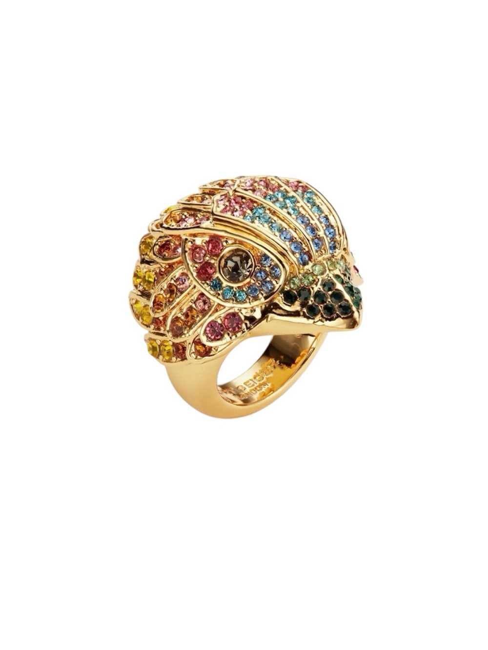 Kurt Geiger Gold Multicolor Crystal Parrot Ring
